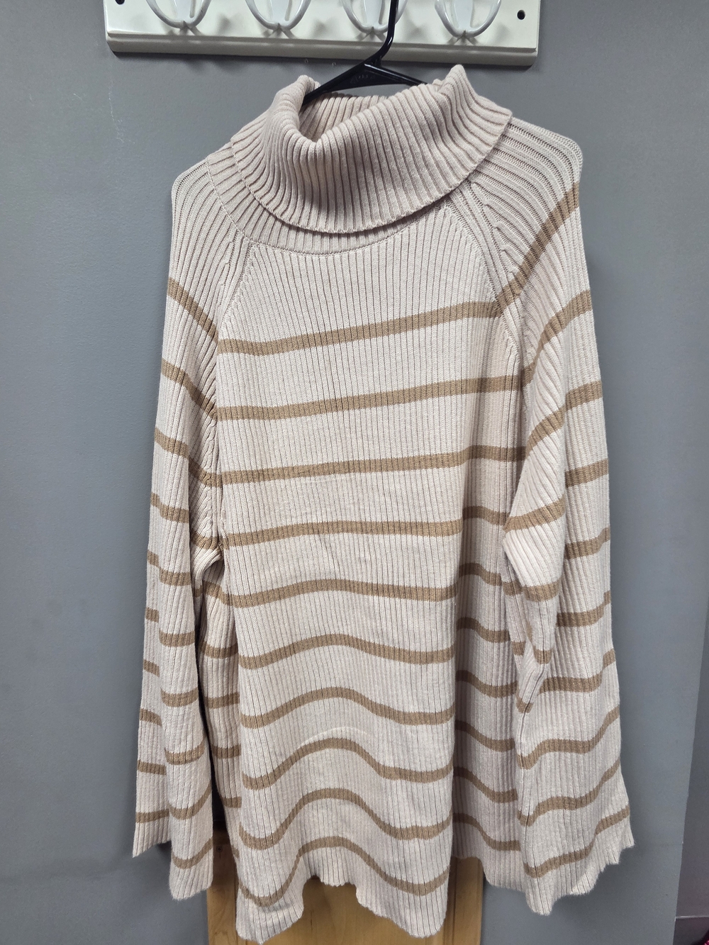 Striped Cowl Neck Sweater in Cream and Tan